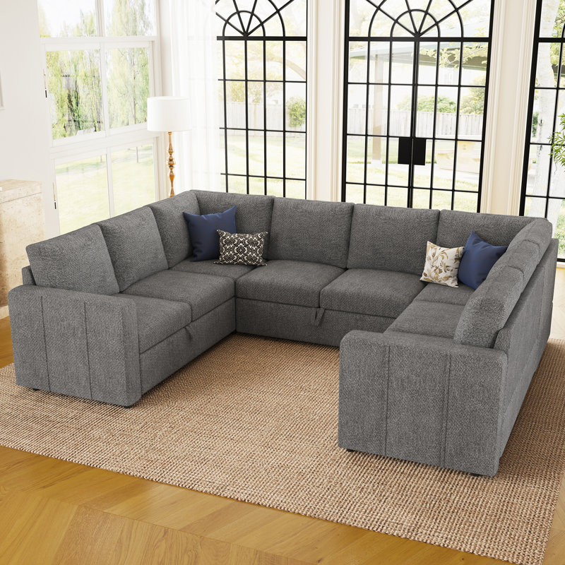 Canapé modulaire en chenille Seybert, Chenille gris pâle