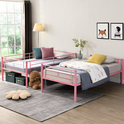 Lit superposé simple au-dessus de métal rose - une chambre moderne qui économise de l'espace, une fabrication solide pour la durabilité, un environnement de sommeil stable et silencieux, un escalier sécuritaire et silencieux, facile à assembler
