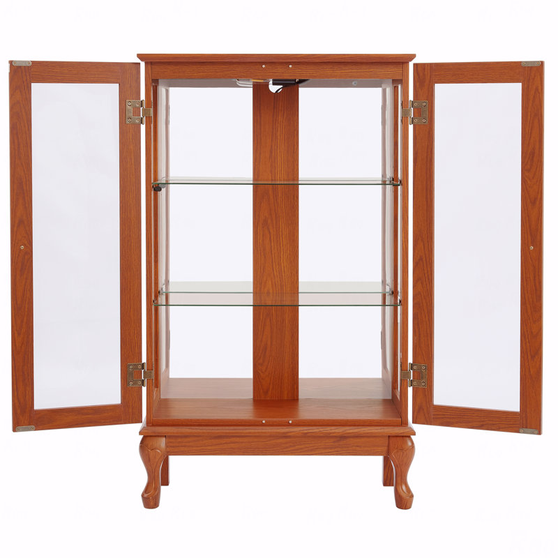 Vitrine, verre, tablettes réglables, porte vitrée 2 portes, porte vitrée avec portes trempées, armoire vitrée avec panneau arrière en miroir et éclairage