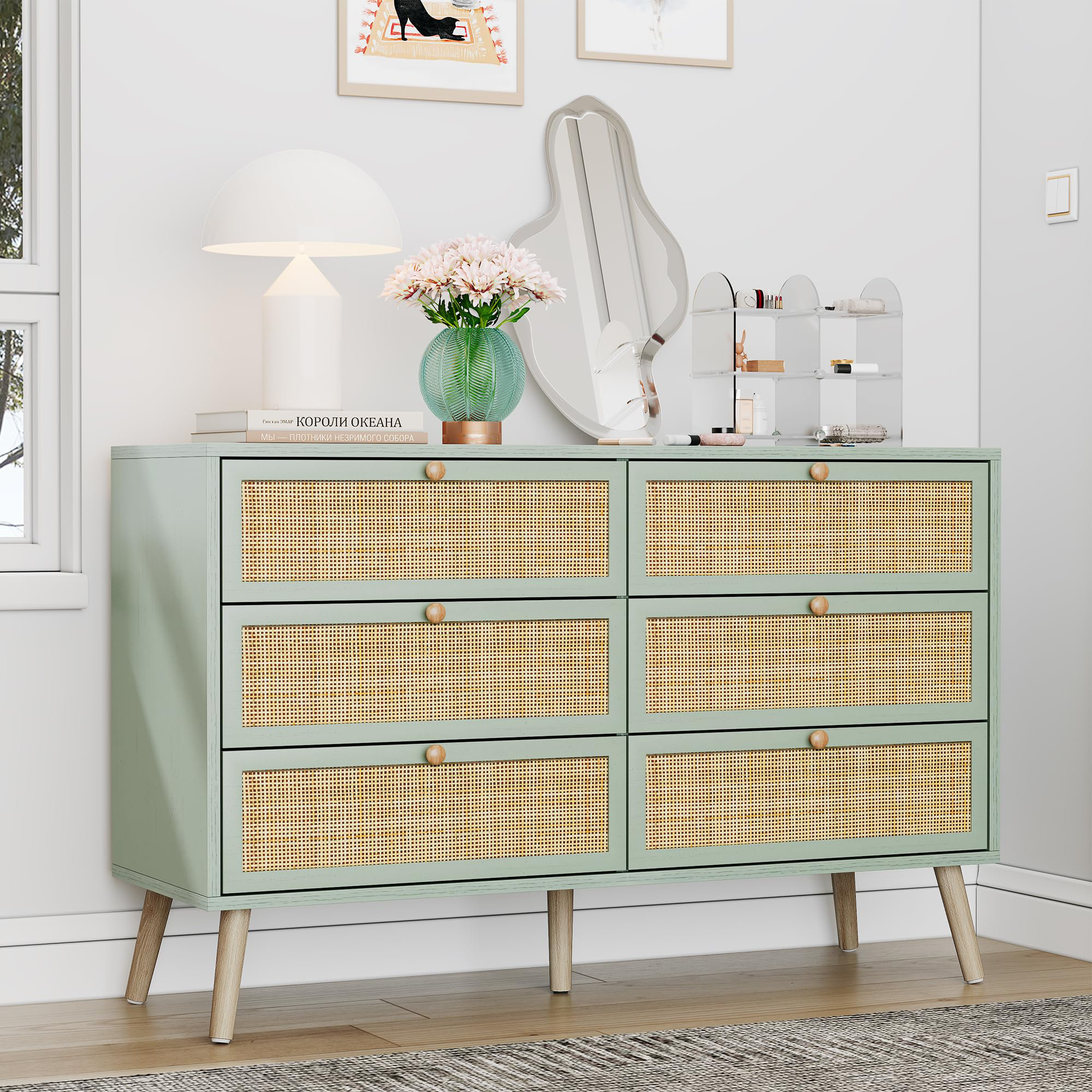 Brafab Boho Natural Rattan 6-drawer Dresser & Reviews | Wayfair