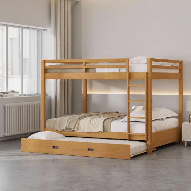 Queen Size Bunk Bed With Trundle, Wood
