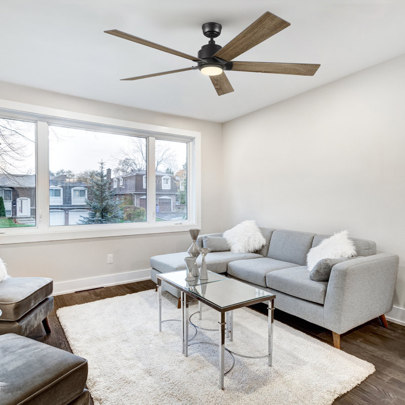 60'' Ceiling Fan with LED Lights, Black, Gray Oak