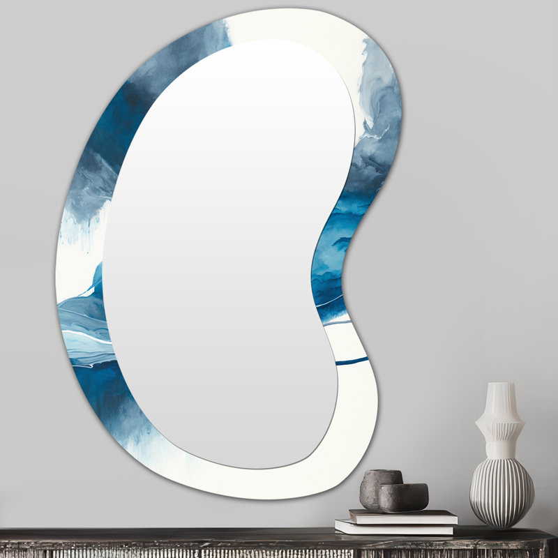 À travers les nuages bleus saphir V - formes asymétriques abstraites - grand miroir mural moderne, 31 po x 22 po