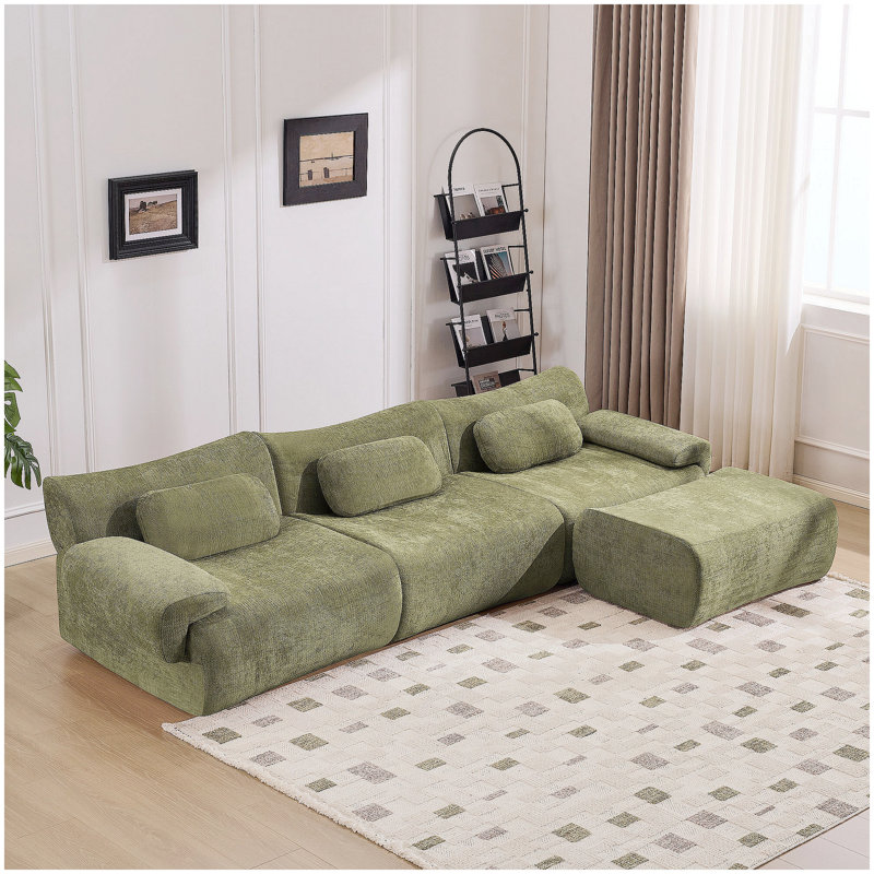 Combinaison modulaire, forme de joint en bambou, fauteuil, très grande compression et assise profonde en chenille 3 + 1 places (avec 3 coussins)