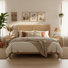 Kyren Modern Solid Wood Platform Bed With Horizontal Slat Headboard And 2 Nightstands
