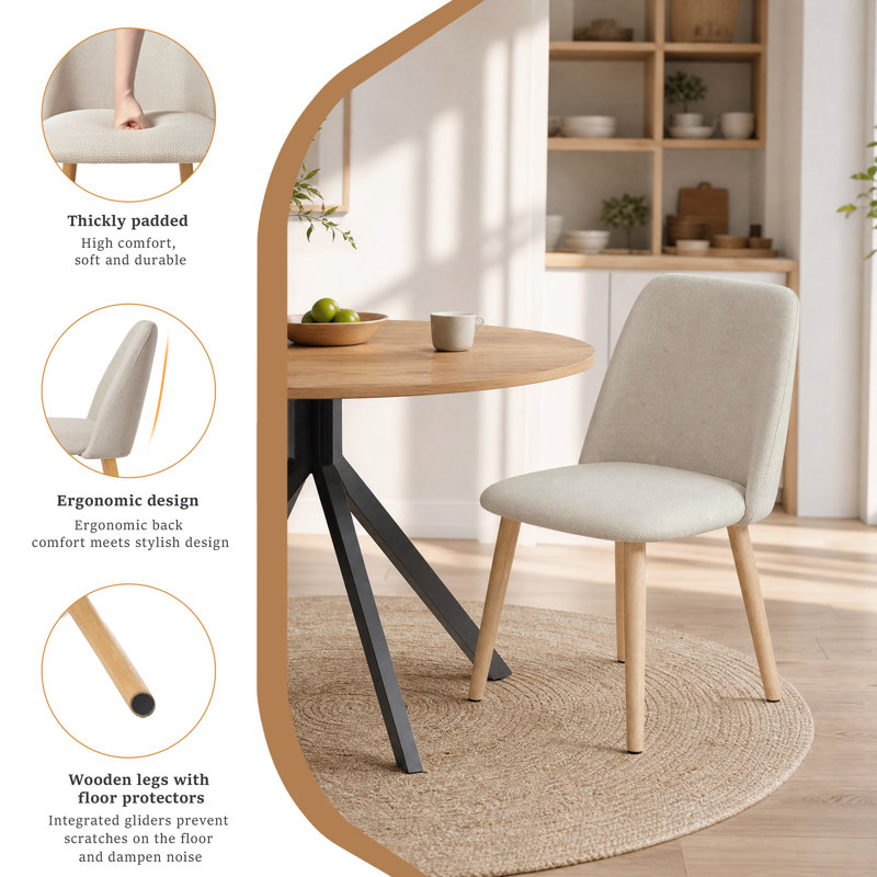 48 cm H Upholstered Dining Chair, Beige, 2, Beige