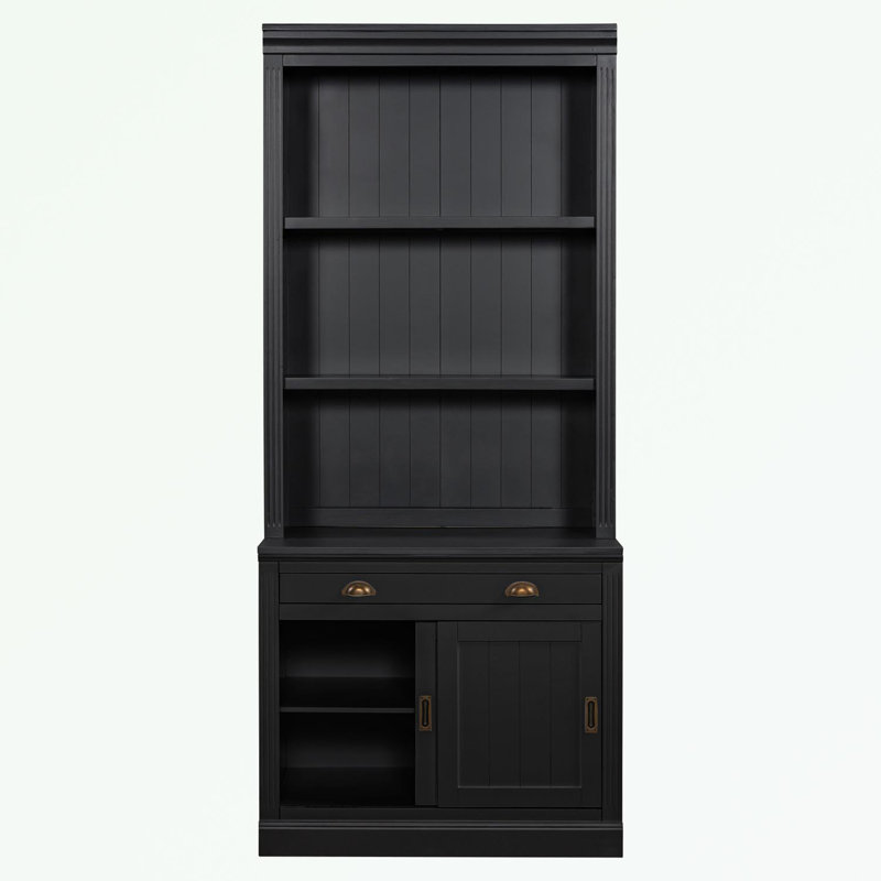 Bibliothèque moderne avec portes coulissantes et tablettes ouvertes