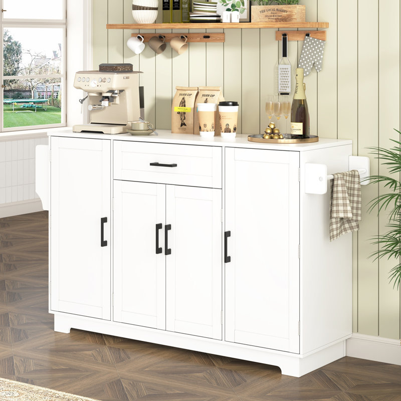 Buffet 54,3 "avec rangement, 4 portes et 1 tiroir, Blanc