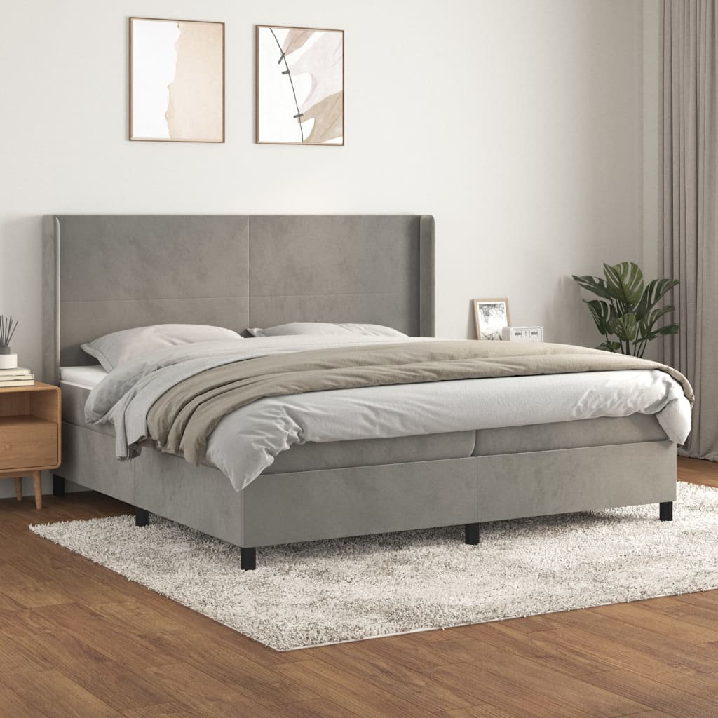 Canora Grey Box Spring Bed With Mattress Light Grey 200X200 Cm Velvet ...