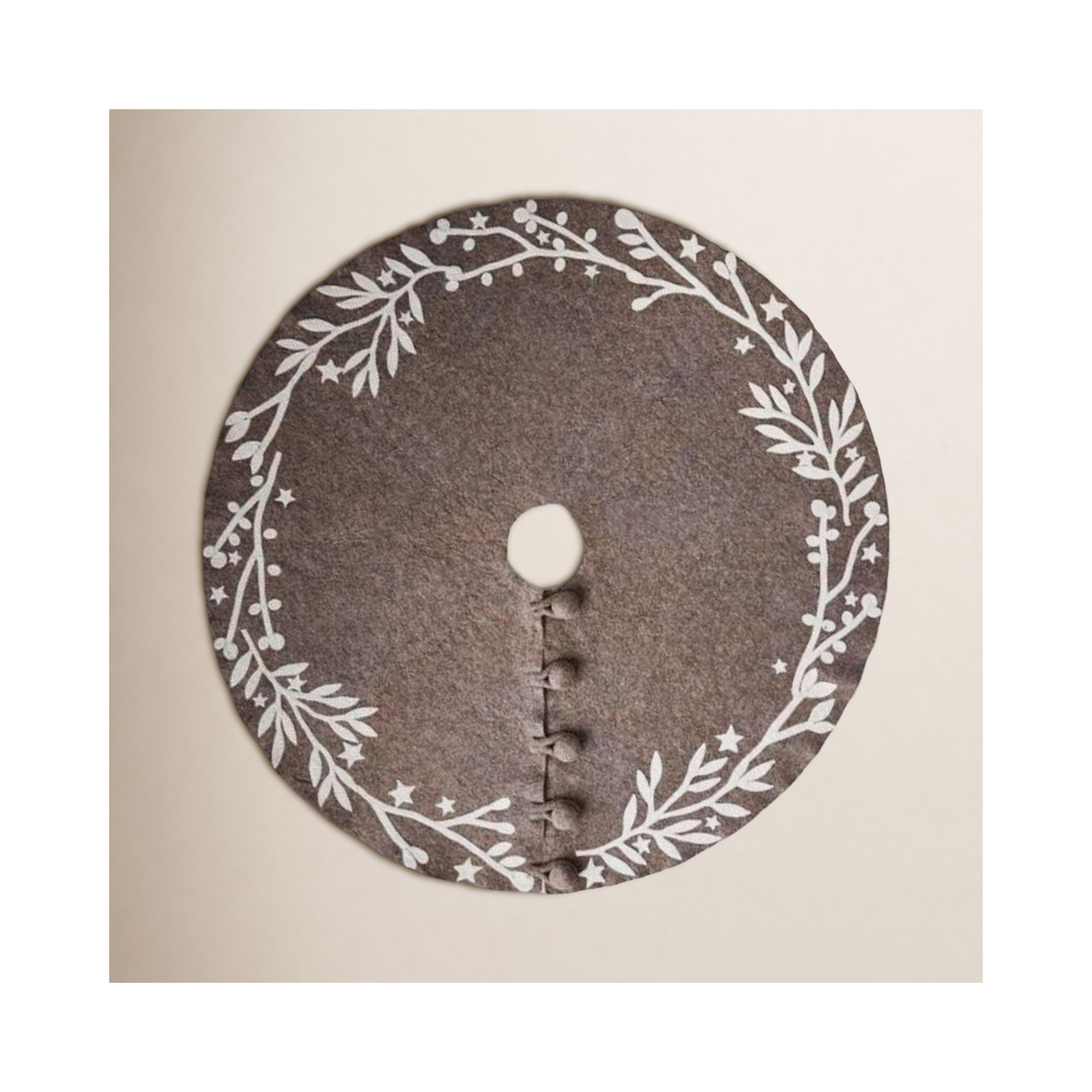 Handmade Christmas Tree Skirt in Felt - Branches and Stars, 60", Gray