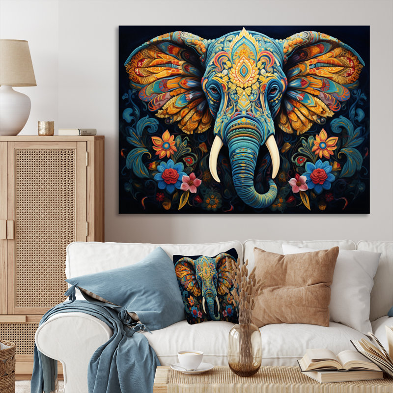 Teal Elephant Legacy - Éléphant, art mural encadré, H 12 po x l 20 po x P 1 po, Toile tendue