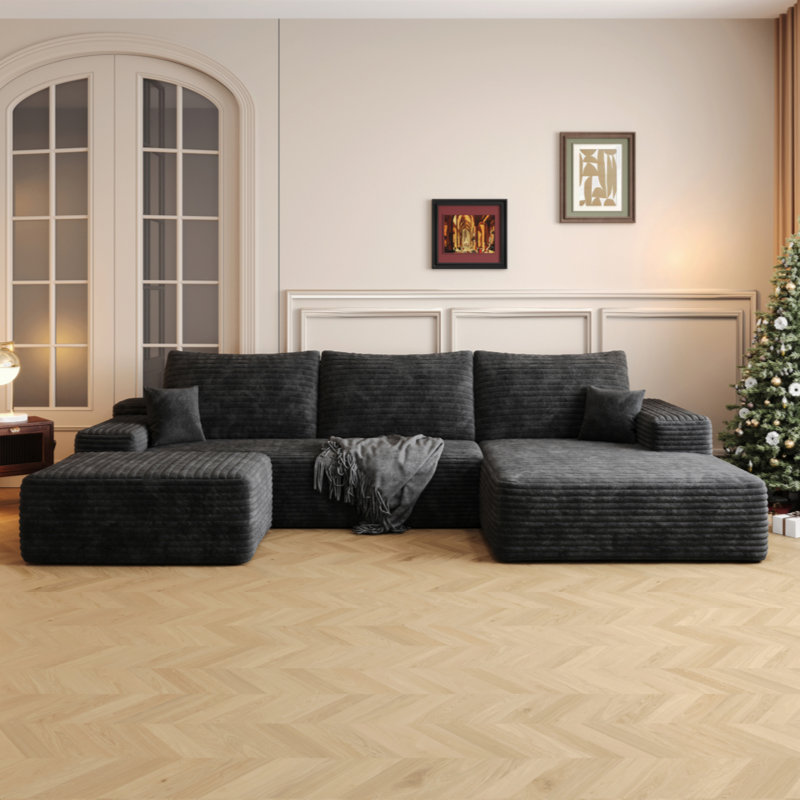 Canapé modulaire rembourré en tissu désossé de style moderne minimaliste pour le salon, canapé d'angle à siège profond, aucun assemblage requis