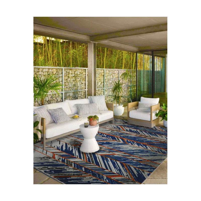 Tapis moderne à rayures tissées et lavable, Rectangle 3 pi 4 po x 6 pi 7 po