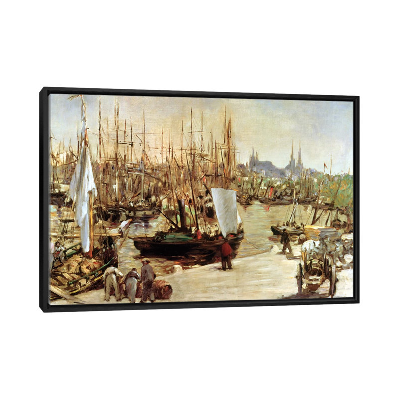 Reproduction d'art sur toile, "Le port de Bordeaux, 1871" par Edward Manet, H 8 po x l 18 po x P 26 po, Toile avec cadre noir