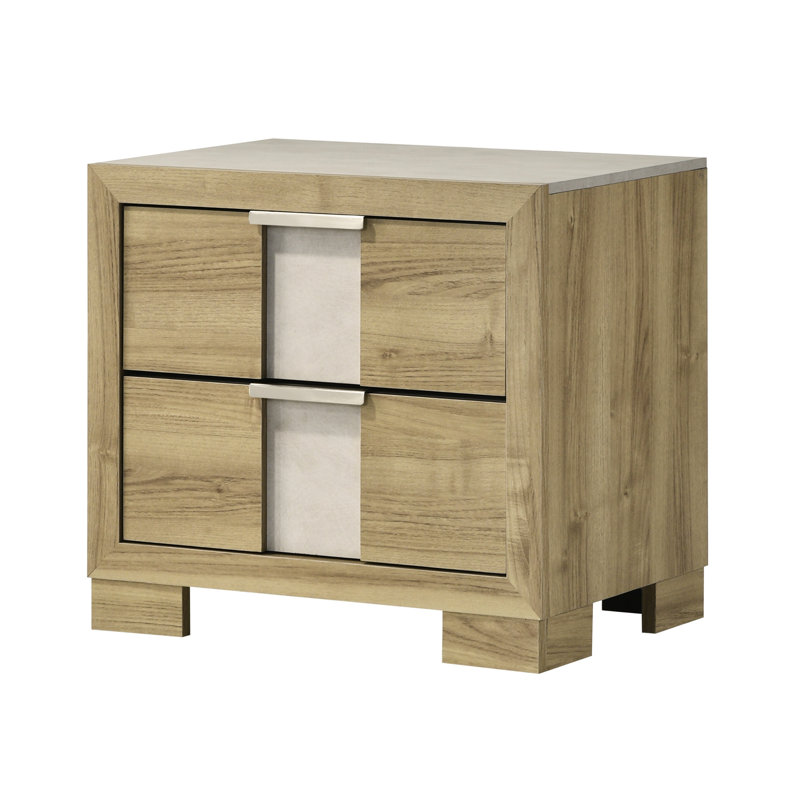 Table de chevet contemporaine à 2 tiroirs en bois de grève de finition contemporaine pour chambre à coucher, hauteur 21,17 po, attrait d'assemblage, poignée en métal, largeur 16,78 po