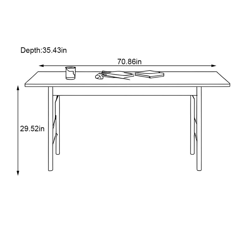 Retro-style rectangular stainless steel table, 29.52"H x 70.86"L x 35.43"W