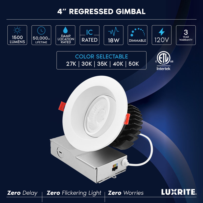 Luminaire encastré à DEL à cardan de 4 pouces Luxrit