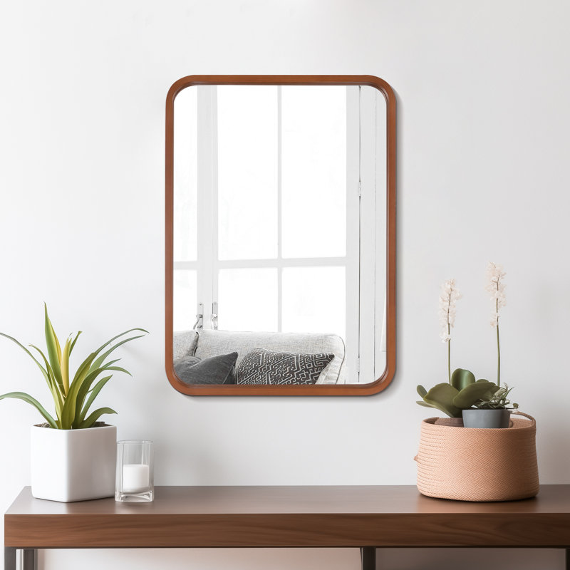Miroir mural à arc avec cadre en bois, 40 po x 30 po, Brun