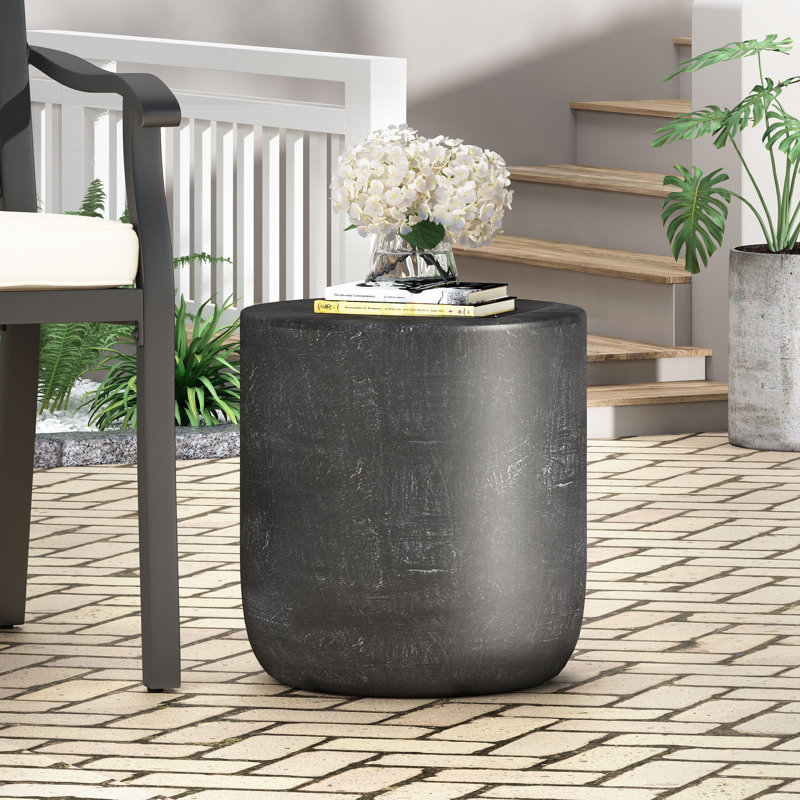 Table d'appoint d'extérieur en béton léger avec structure en tonneau gracieux, Noir