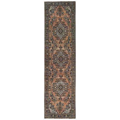 Tapis de couloir 3 pi 5 po x 13 pi 7 po de couleur pêche, motif persan rétro rétro, aspect usé en laine nouée à la main, large 9FC831D2C1FE4327895CA2E19B6035F2