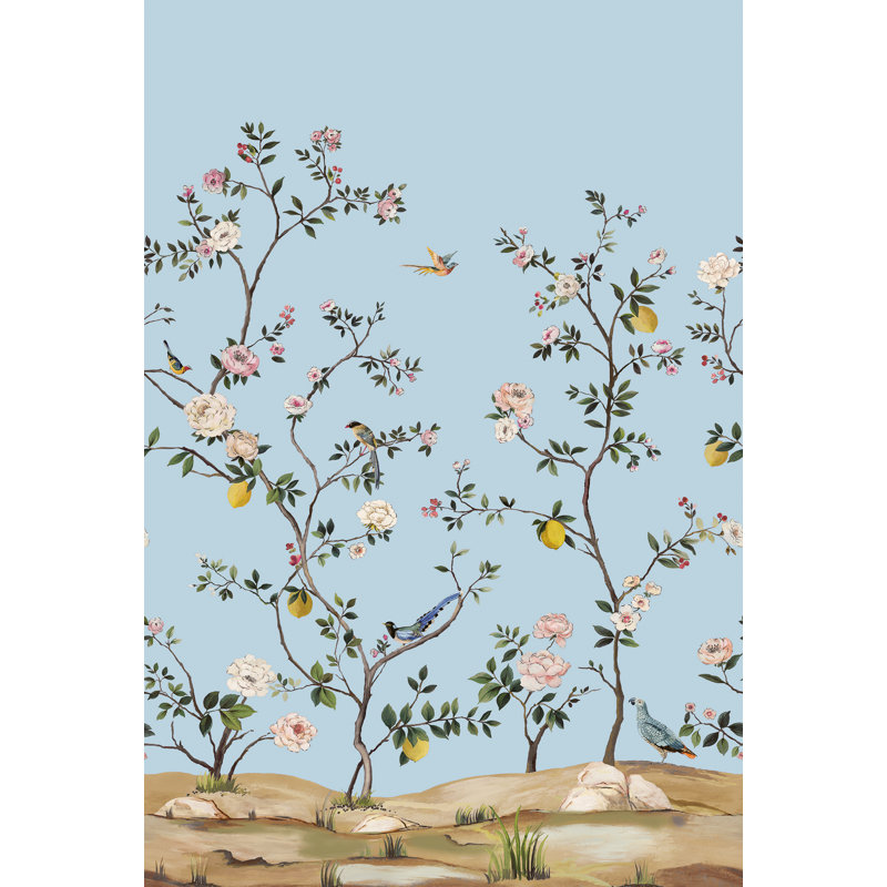 Seabrook Designs Blossom Nonwoven Unpasted Wall Mural, Sky Blue