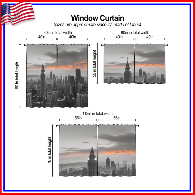 Rideaux de fenêtre New York City Skyline, 56 po x 76 po - 2 panneaux, Obscurcissement de chambre