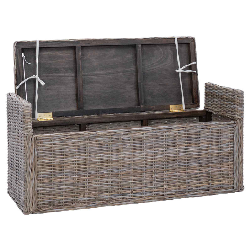 Upholstered Rattan Bench, Grey
