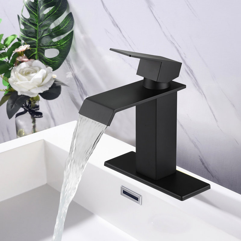 Robinet pour salle de bain à poignée simple Waterfall, Noir mat