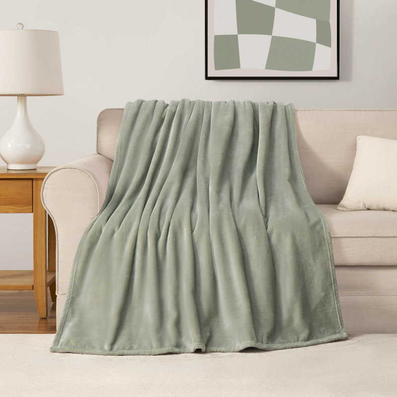 The Sheet Lab Solid Plush Throw Blankets, Desert Sage Green
