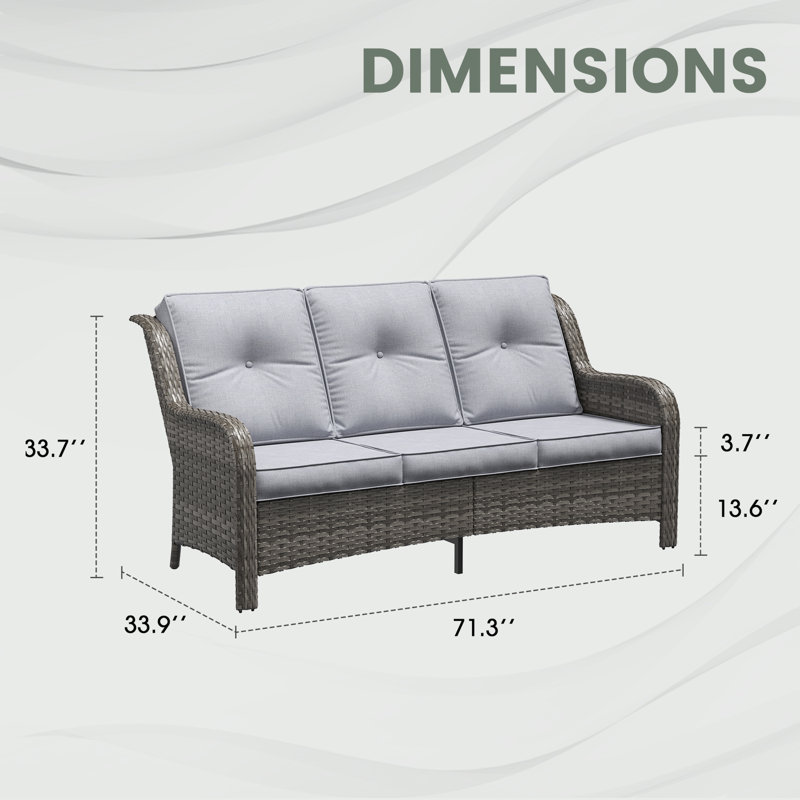 3-Seat  Outdoor Wicker Sofa Chair with Cushions, Gray