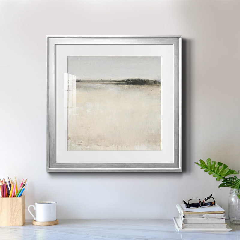 «Subtle Scape I», reproduction encadrée de qualité supérieure - prête à être accrochée, Papier avec cadre argenté, Blanc