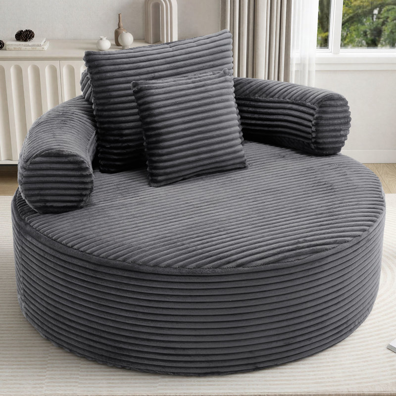 Fauteuil demi-tonneau rembourré Addisin, Gris foncé