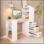 Bureau d'ordinateur, bureau moderne avec 3 tiroirs, 4 tablettes de rangement ouvertes et prises de courant 4-en-1, bureau d'écriture, bureau à domicile avec huche pour bureau