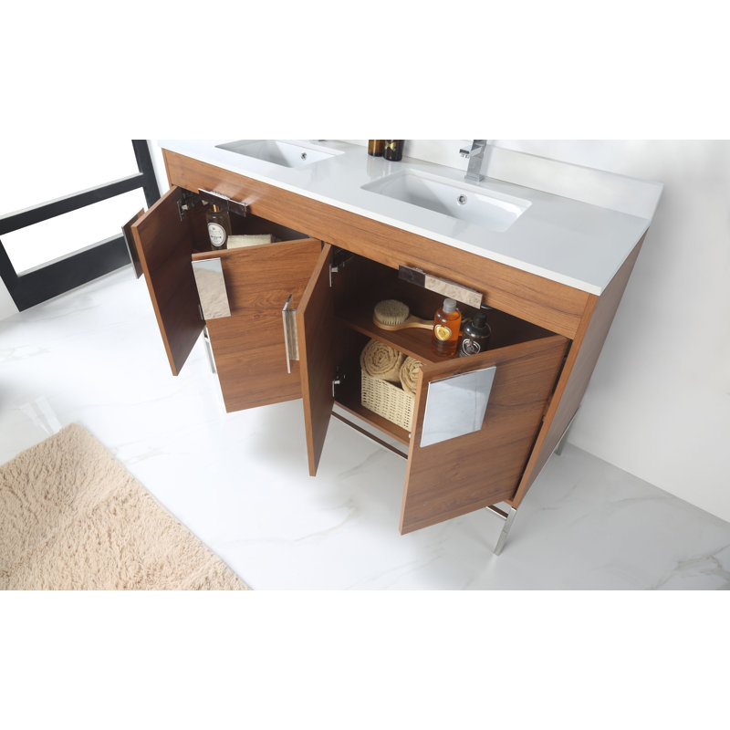 Ensemble de meuble-lavabo double 60 po Tortola, Chrome poli, Noyer épicé