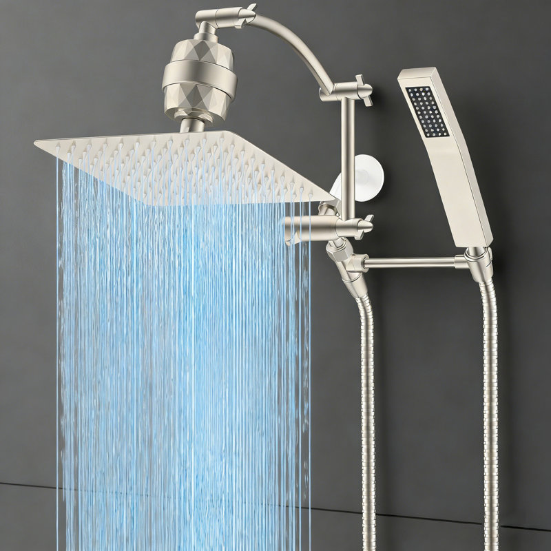 12'' Filtered Rainfall Shower Head With Handheld Combo,, 16'' Adjustable Arc Extension Arm, 20 Stage Shower Filter, 71'' Hose