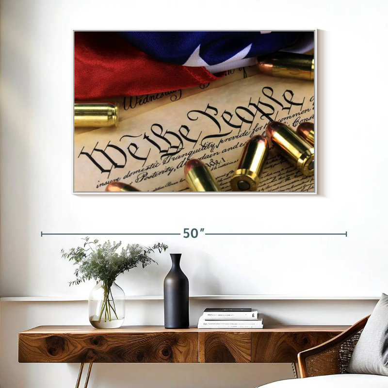Constitution américaine, préambule et munitions, Cadre flottant blanc, 40 po x 27 po