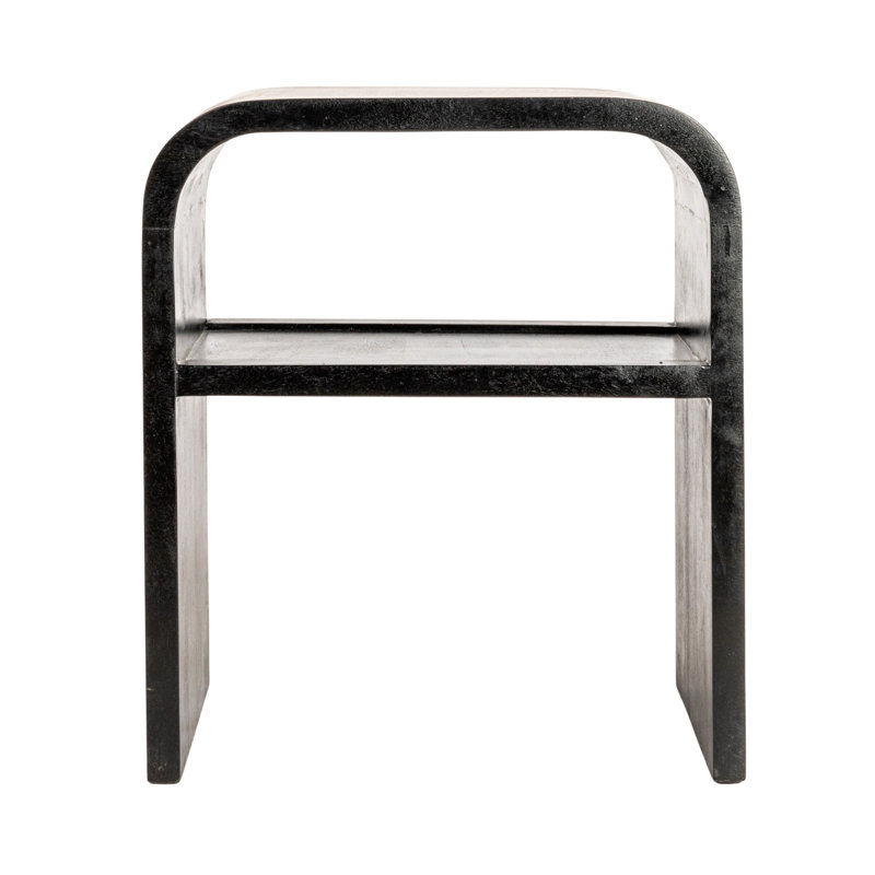 Clyde Modern Waterfall Edge Mango Wood End Table with Shelf, Black