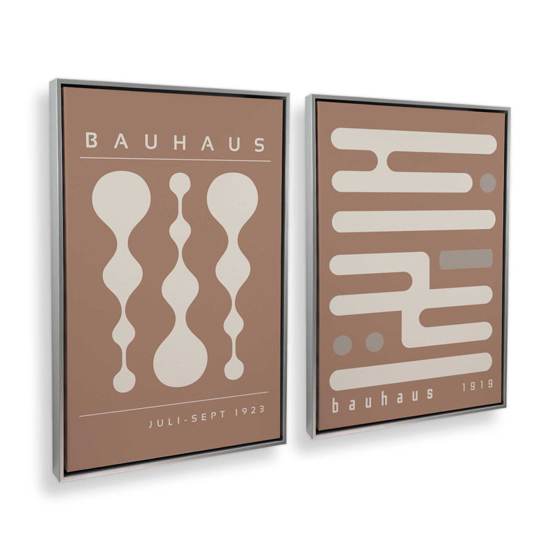 Ensemble rétro et rétro Bauhaus de 2 pièces brun, H 13 po x l 18 po, Cadre flottant en chrome poli