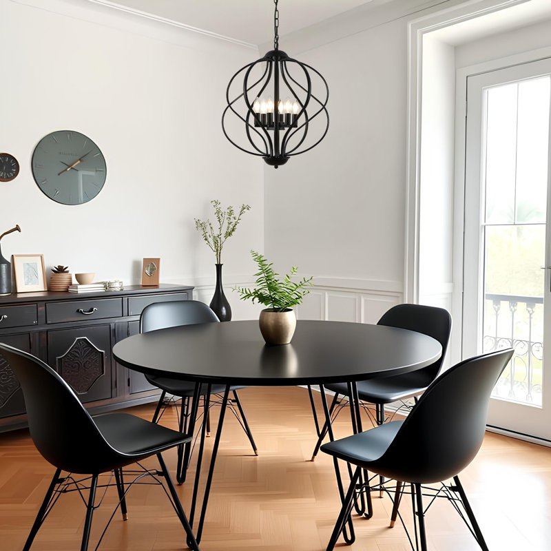 Avers 6 - Light Unique Geometric Chandelier Wrought Iron Accents(18.9"), Matte Black
