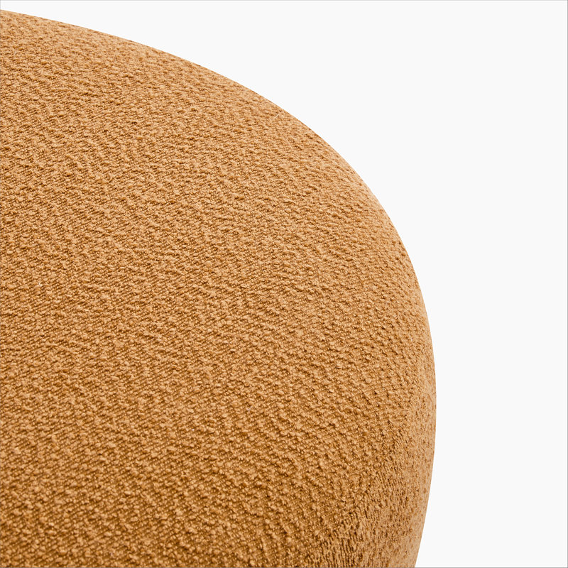 Modish Round Ottoman: Boucle Top With Splayed Rubber Wood Legs, Pumpkin Orange, Orange, Brown