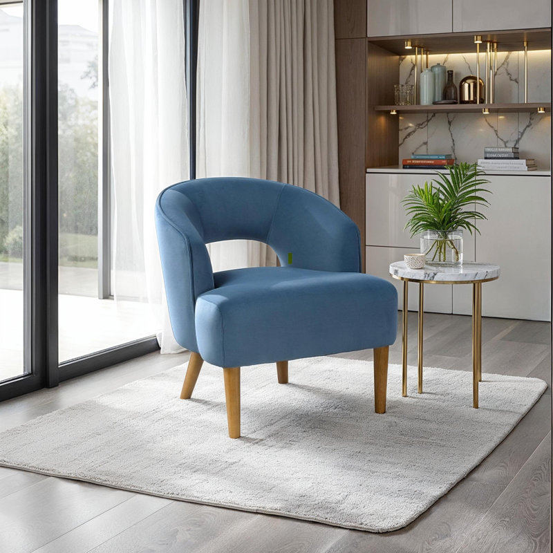 Helena 26" Modern & Contemporary Accent Chair with Velvet Fabric Upholstery, Light Walnut Solid Wood Legs, Foam over Pocket Coils