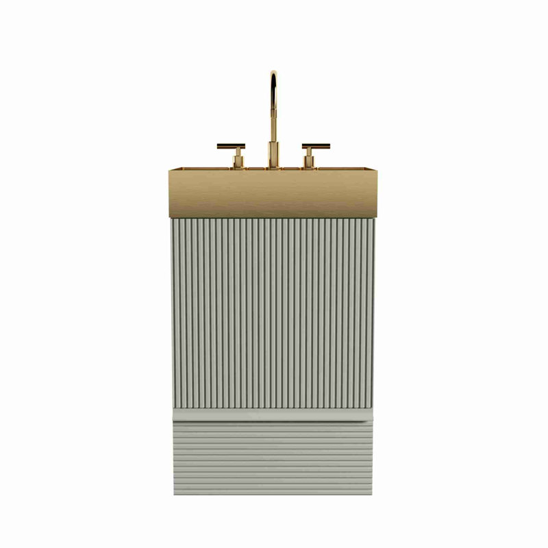 Meuble-lavabo de salle de bain avec rangement, Vert clair, Or brossé