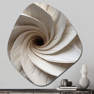 «White Minimalisme Spiral Poteries», art mural en métal à forme unique en spirale abstraite pour le salon, impression d'art moderne en métal Freeform