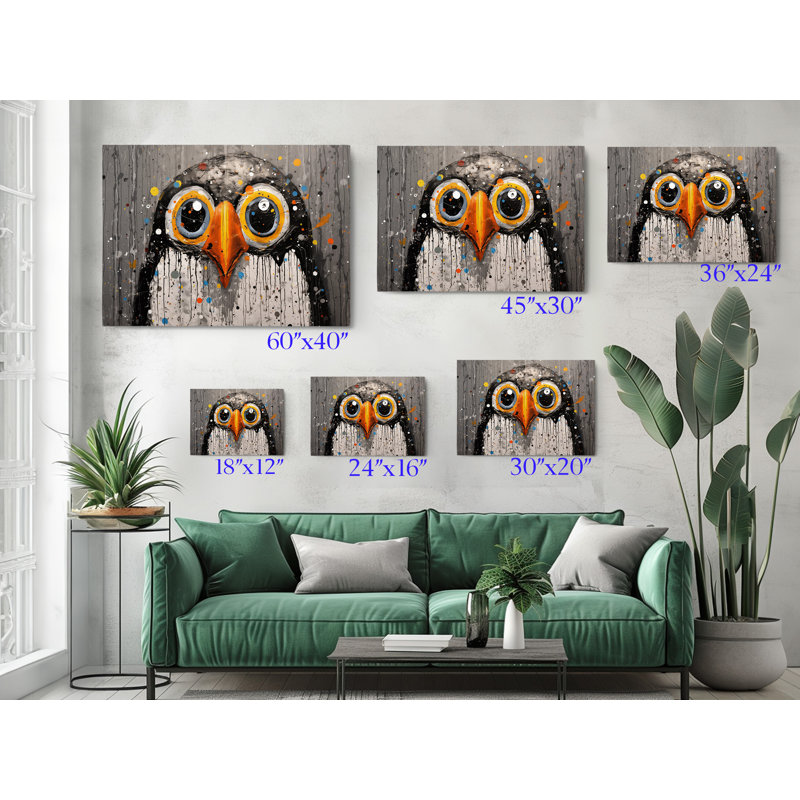 Mignon pingouin, impression sur toile, décoration murale moderne pour la maison et le bureau, H 16 po x l 24 po