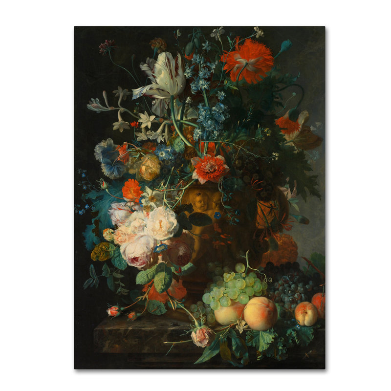 «Still Life With Flowers And Fruit», reproduction sur toile tendue, H 19 po x l 14 po