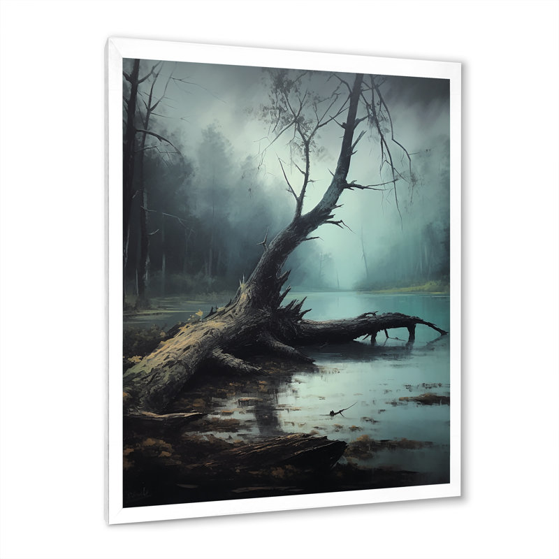 «Mysterious Misty Morning At Lake Fallen Tree I», reproduction sur toile, H 32 po x l 24 po x P 1 po, Cadre simple blanc