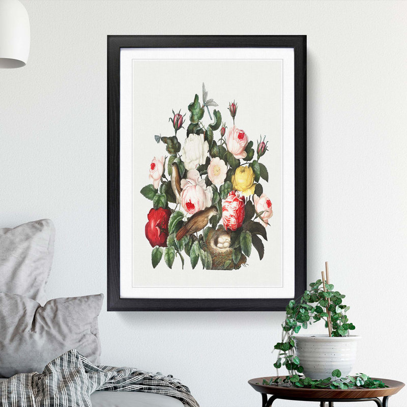 Birds & Roses by R.J. Thornton - Picture Frame Painting Print, Black Framed, 36cm H x 27cm W x 2cm D