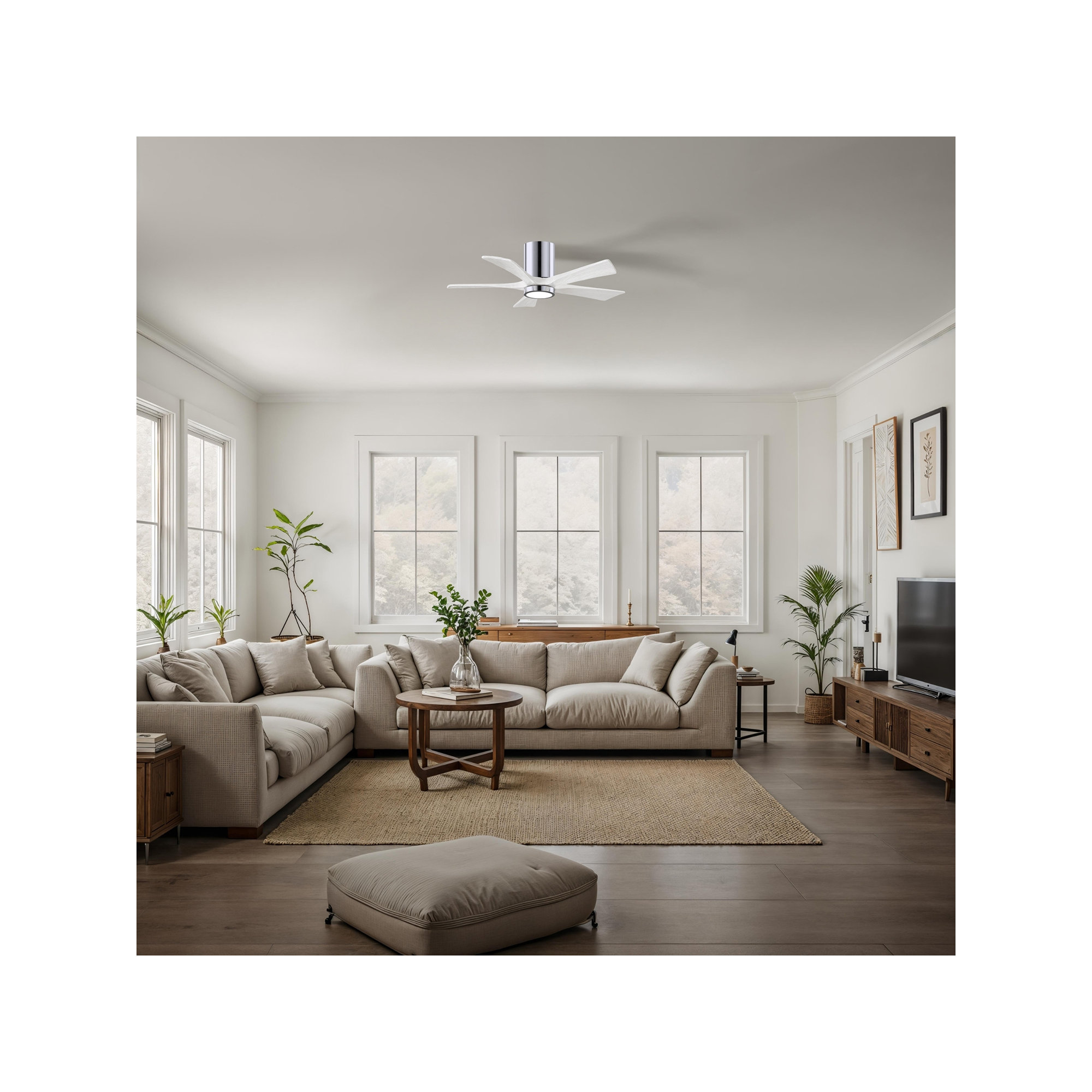 Irene 5 - Blade LED Ceiling Fan with Light Kit Included, 42", Polished Chrome, Matte White