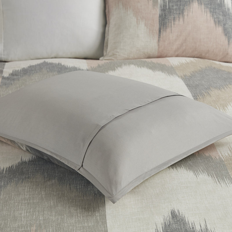 Full/Queen Blush and Gray Cotton Ikat Sham Set