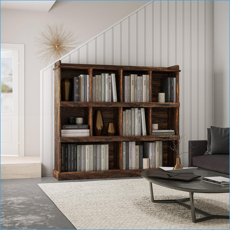 10-Shelf Bookcase with Cubbyhole Storage &amp; Top Display Shelf | Walnut Brown | Rustic Lodge, Espresso